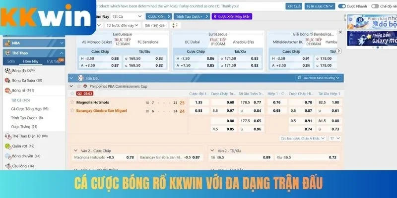 Cá cược bóng rổ KKWIN với đa dạng trận đấu