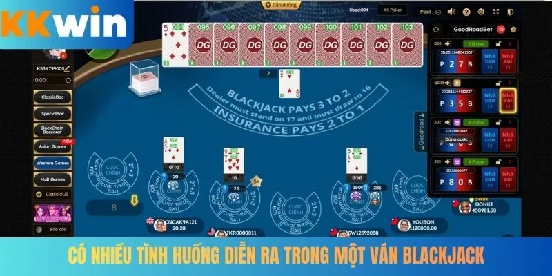 Có nhiều tình huống diễn ra trong một ván Blackjack