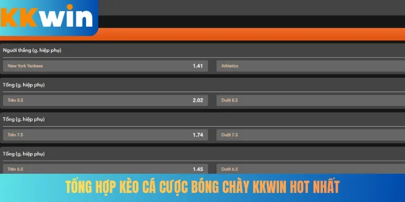 Tổng hợp kèo cá cược bóng chày KKWIN hot nhất